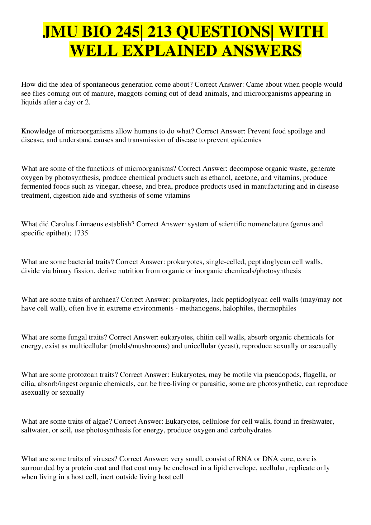 Preview image for JMU BIO 245| 213 QUESTIONS| WITH WELL EXPLAINED ANSWERS